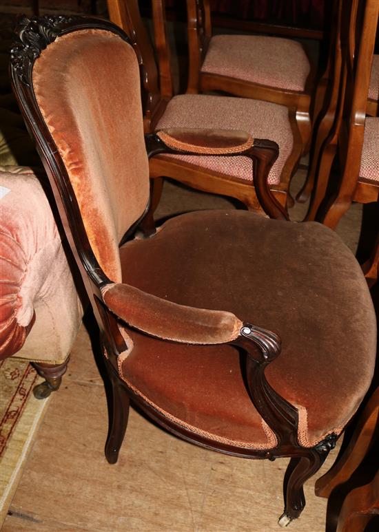 French rosewood open armchair